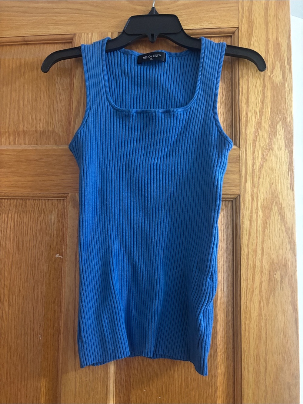 MinkPink Blue Ribbed Square-Neck Tank Top